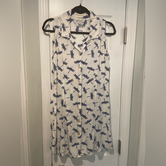 Big Island Size M Sleeveless Shell Button Dragonfly Print Collared Mini Dress - Picture 1 of 12